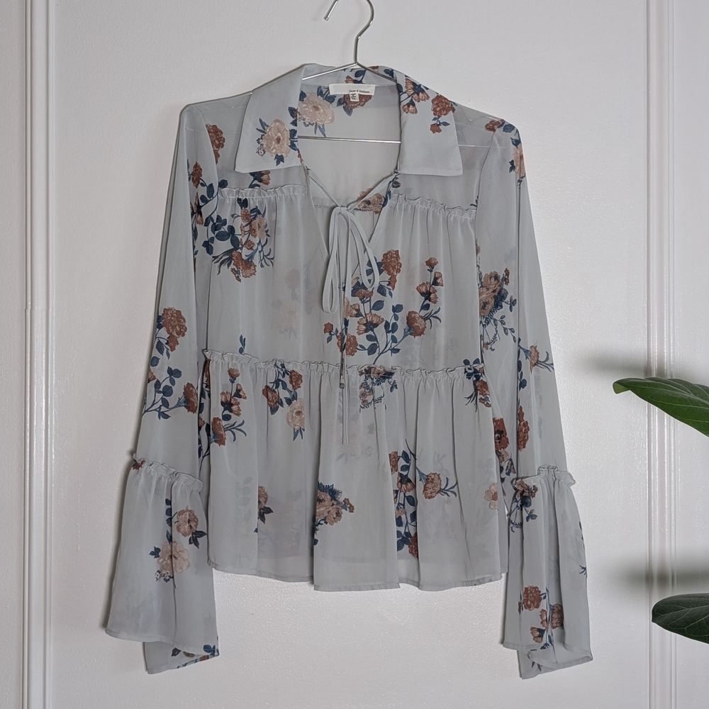 June & Hudson Floral Blouse - Blue and Brown